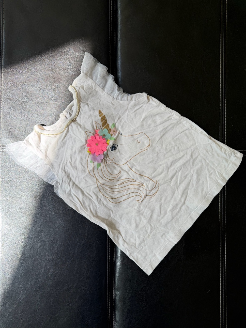 Carter's - White Tank Top with Gold Unicorn and Pink Flower